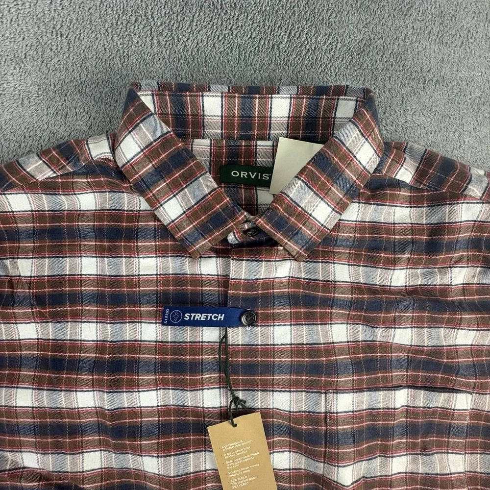 Orvis Cotton Merino Rust Plaid Flannel Shirt Performance Men's XL